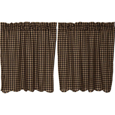Black Check Scalloped Tier Curtain Set of 2 L36xW36 - The Fox Decor